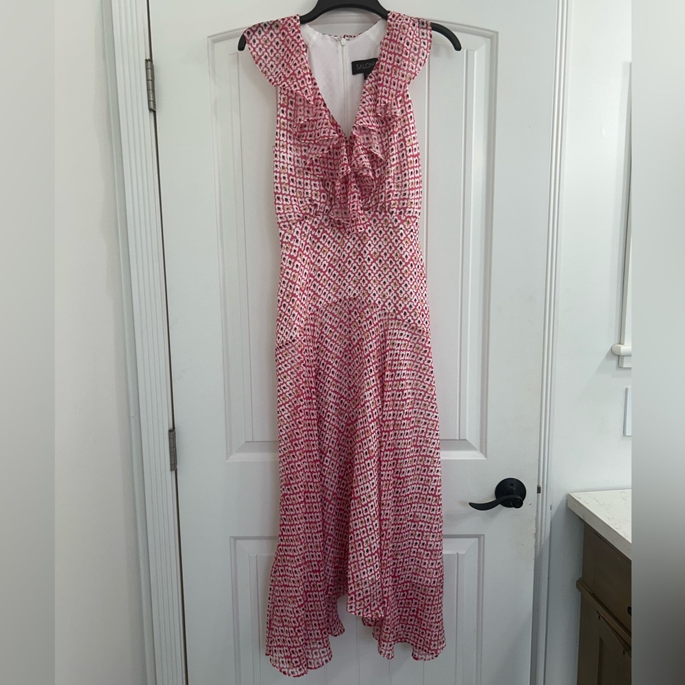 SALONI Pink and White Asymmetrical Dress